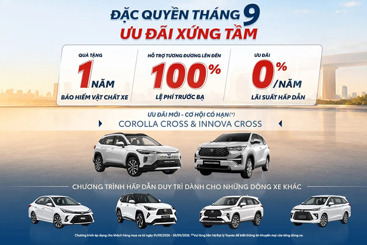 Toyota Long Biên khuyến mại mua xe tháng 9 năm 2026